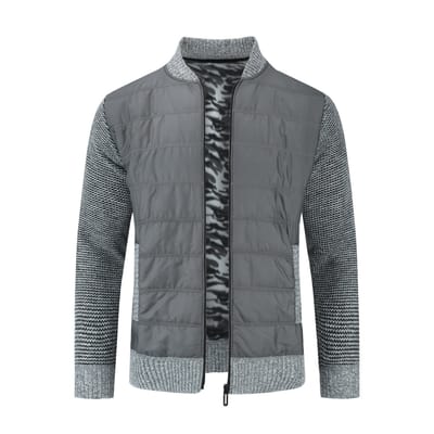 ALLTHEMEN Heren Cardigan met Opstaande Kraag - Color Block Trui met Ritssluiting - S