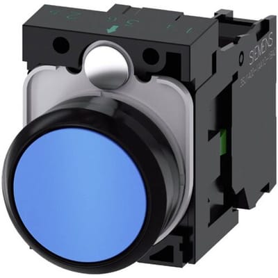 Siemens 3SU11000AB501BA0 3SU1100-0AB50-1BA0 Druktoets Kunststof frontring, Bedieningsknop vlak Kunststof plunjer Blauw 1 stuk(s) Piece
