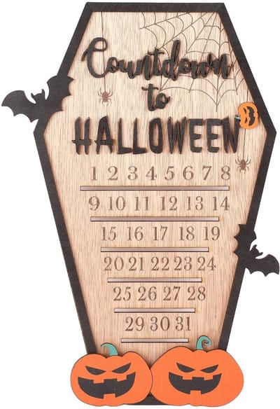 Dailygoods- Advent Kalender Houten Blok Ontwerp - Aftelkalender Halloween - Verwijderbare Nummers - Spookachtige Illustraties - Premium Houten Materiaal - Feestelijke Decoratie