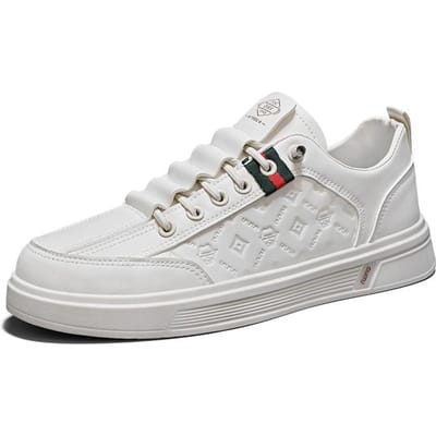 Heren Sneakers Designer Casual Lichtgewicht Leer Embossed Ademende Schoenen Zachte Veelzijdige Skateschoenen Zapatillas 44 white