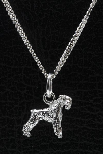 Zilveren Riesen schnauzer oren ongecoupeerd ketting hanger - klein
