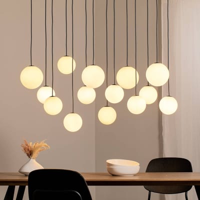 Nowodvorski Lighting Hanglamp SNOWBALL, opaalglas/zwart, 100 x 34 cm, 14 x G9