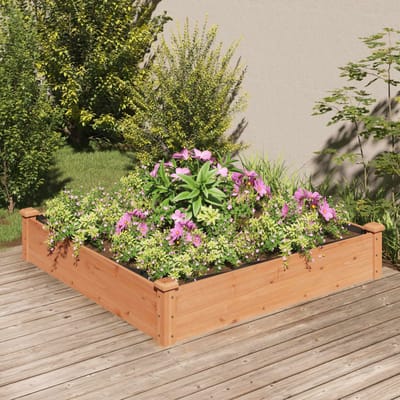 vidaXL - Plantenbak - verhoogd - met - voering - 120x120x25 - cm - vurenhout - bruin