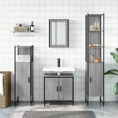 vidaXL - 4-delige - Badkamermeubelset - bewerkt - hout - grijs - sonoma - eikenkleur
