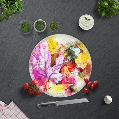 Herfst Patroon Tempered Glas Snijplank Doorsnee 32 cm - Glassnijplank