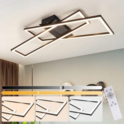 NETTLIFE Plafondlamp LED - Zwart - rechthoekig - 2-Lichts - 3000 -6000K Dimbaar - Moderne Plafondverlichting - voor Woonkamer | Slaapkamer | Keuken | Gang - 36W