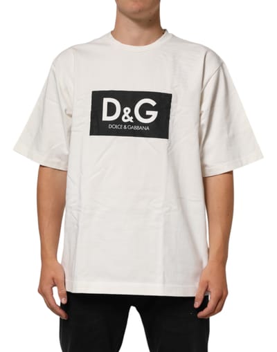 Dolce & Gabbana Witte Logo Print Katoenen Crew Neck Heren T-shirt