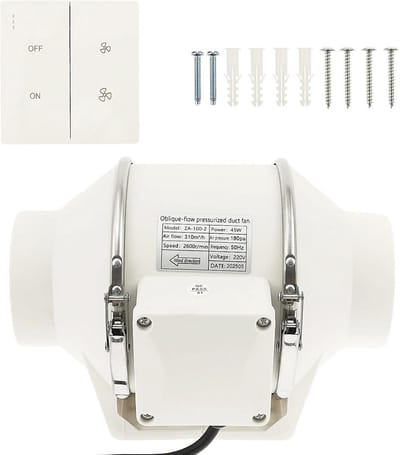 Krachtige Tijdgestuurde Buisventilator (100mm) met Vocht- en Temperatuursensor | 310 m³/uur