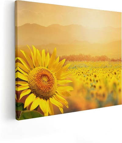 Artaza Canvas Schilderij Zonnebloemenveld - 50x40 cm - Wanddecoratie Bloemen - Muurdecoratie Landschap - Kamer Accessoires