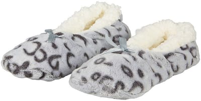 Apollo ballerina sloffen - fleece - grijs - antislip - dierenprint - voor dames - voering wol 40-42