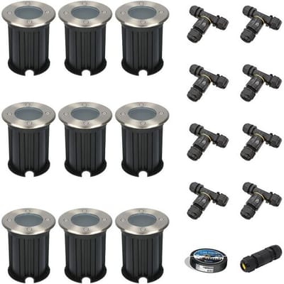 Set van 9 Maisy LED Grondspots Rond - Dimbaar - GU10 - 2700K warm wit - 4 Watt 345 lumen - Rond - Ø12cm - Tuinspot - Oprit - Zwart - IP67 - Inclusief installatiemateriaal (Kabel & connector)