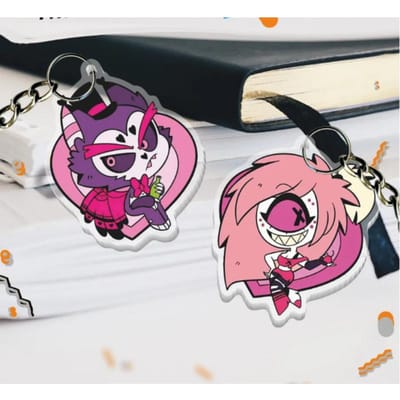 Acryl Sleutelhangers voor Hazbin Hotel Alastor Vaggie Husk Angel Dust Niffty Anime Hanger Creatieve Acryl Rugzak Hanger black