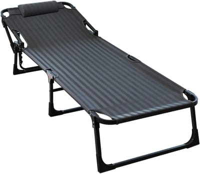 Opvouwbaar Campingbed - Extra Slaapplaats - Buiten Slapen - Verstelbaar 5 Posities - 190x65x30cm - Grijs