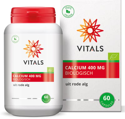 Vitals Calcium Biologisch 400 mg - 60 capsules - mineralen. Calcium uit biologische rode alg NL-BIO-01