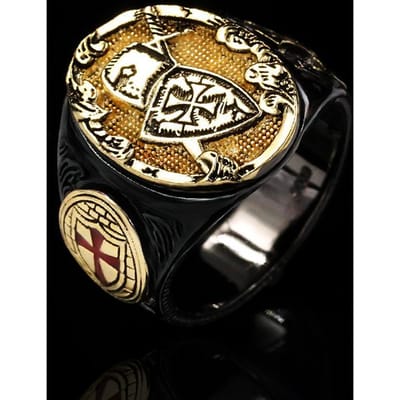 Hete Sieraden Gepersonaliseerde Retro Europese en Amerikaanse Stijl Kruis Schild Heren Ring Ring No. 6 brown