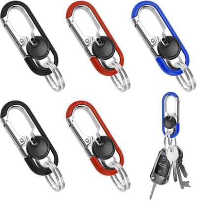 6-delige Autosleutelhanger Set met Karabijnhaak – Zinklegering & Roestvrij Staal – 3 Kleuren (Zwart, Blauw, Oranje) – Sleutelhanger met 2 Ringen, Duurzaam & Stijlvol