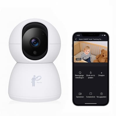 Narvie Babyfoon & WiFi Camera – 3MP HD – 355° Pan/Tilt – Auto Tracking – Nachtzicht – Tweeweg Audio – App – SD/Cloud