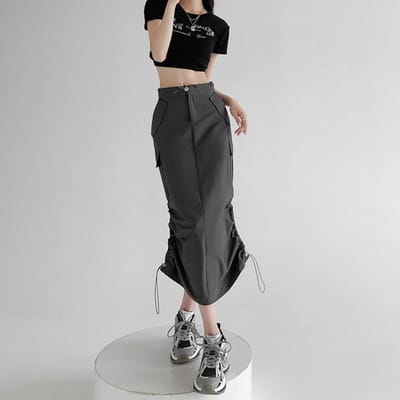 Zomer Dun Nieuw Straat Retro Rok Zijtrekkoord Split A-vormige Rok M donkergrijze kleur