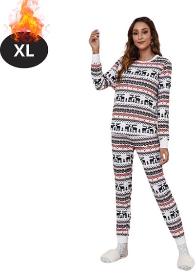 Bovista Kerst Pyjama - Dames - Kerstpyjama - Vrouwen - Slaapkleding Volwassenen - Set - Broek - Shirt - Christmas - Wit - Maat XL