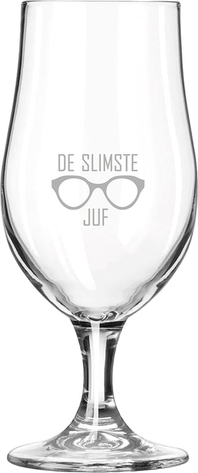 Gegraveerde bierglas op voet 49cl De slimste Juf