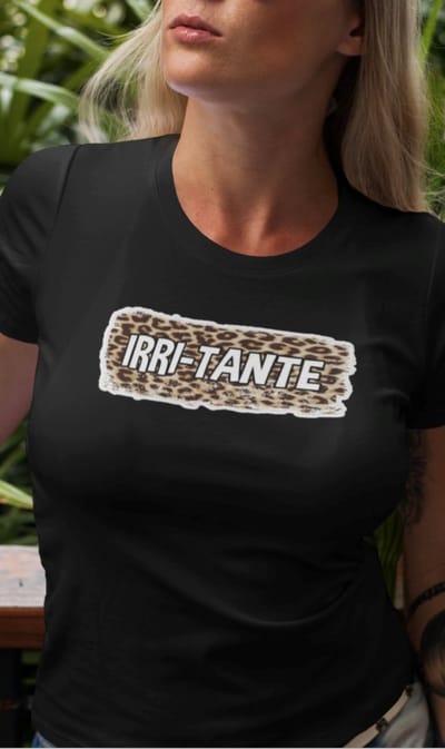 IRRI-TANTE dames T-shirt. leopard print Dames zwart shirt Maat XL