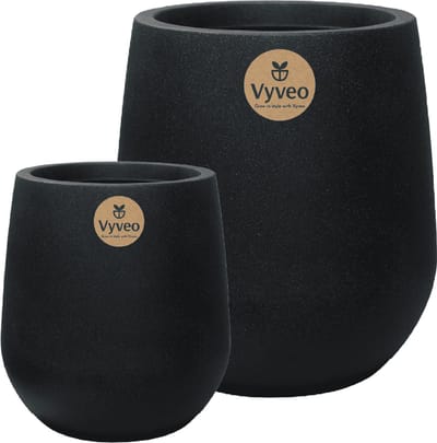 Vyveo - Bloempot Amari - Set van 2 - Zwart - Bloempot voor binnen en buiten - Lichtgewicht - Breukbestendig - Vorstbestendig - UV-bestendig