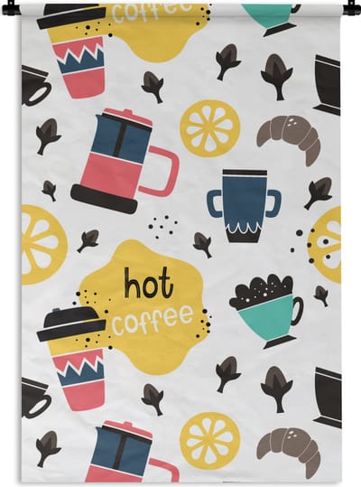 Wandkleed - Wanddoek - Patronen - Koffie - Ontbijt - Croissant - 60x90 cm - Wandtapijt