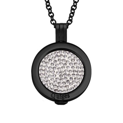Quiges - RVS 25mm Munthouder Zwart met Ketting en Munt - EPRHZ2397