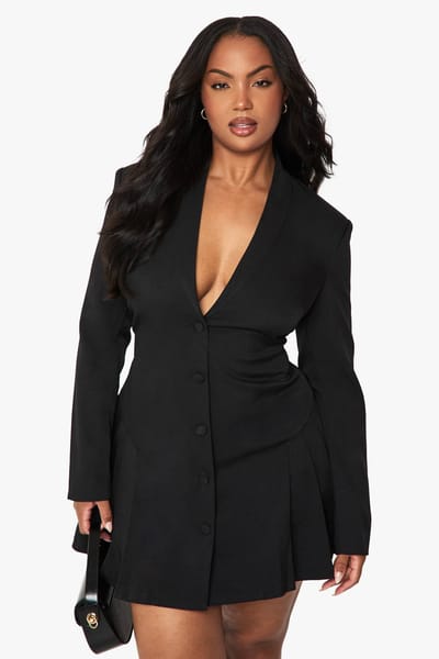 boohoo Dames Plus op maat gemaakte geplooide skater blazerjurk | Zwart | Maat: 50