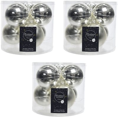 Decoris Kerstballen - 18x st - zilver - 8 cm - glas - glans en mat - glazen kerstboomversiering