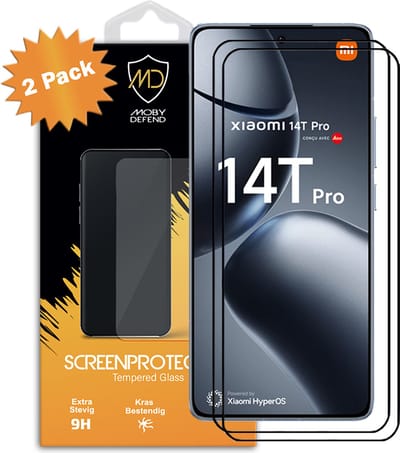 2-Pack MobyDefend Screenprotectors - Geschikt voor Xiaomi 14T Pro - Screensavers Met Zwarte Randen - Gehard Glas