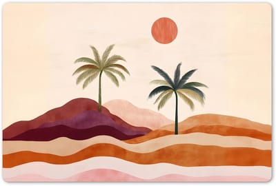 Placemats 45x30 cm - Placemat kunststof - 1 stuk - Palmbomen - Abstract - Zon - Heuvels - Borden onderleggers - Decoratie voor op tafel - Keuken tafeldecoratie accessoires - Vinyl onderlegger - Tafelversiering