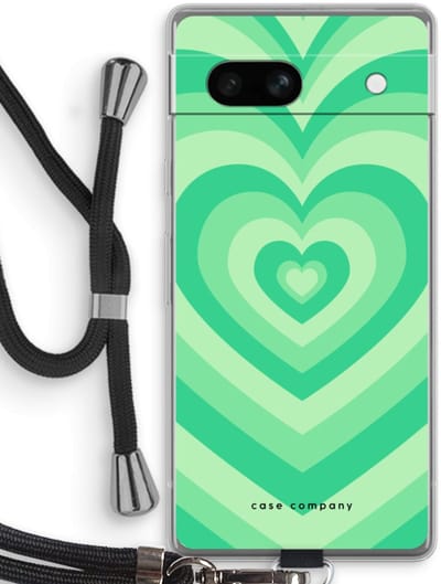 Case Company® - Hoesje met koord geschikt voor Google Pixel 7A hoesje met Koord - Hart Groen - Telefoonhoesje met Zwart Koord - Bescherming aan alle Kanten en Over de Schermrand