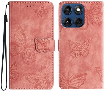 Coverup Hoesje - Geschikt voor Motorola Edge 60 / 60 Fusion Hoesje - Coverup Vlinders Book Case - Roze