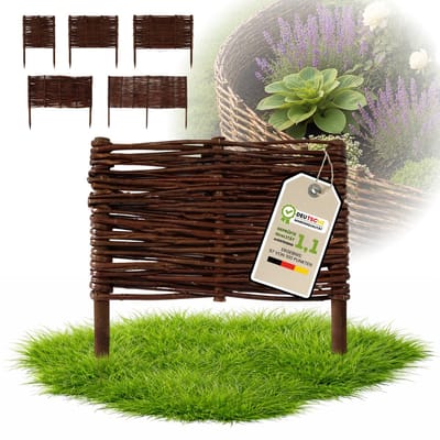 Floranica Tuinafscheiding van wilg - 1 stuk - Hoogte: 20 cm Lengte: 30 cm - Wilgenvlechtwerk, tuinhek, randafwerking voor bloembedden, hout, gazonrand