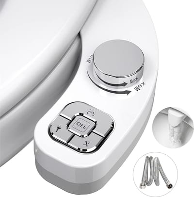 Opzetstuk Bidet Toilet Niet-elektrisch- Zelfreinigend- Drukknop- Dubbele Sproeiers- Draaiknop- Waterdruk Instellen (Zilver)