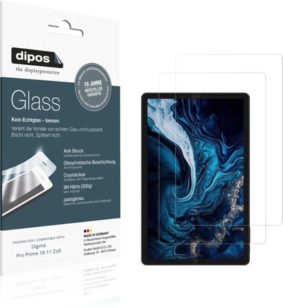 dipos – 2x Pantserfolie geschikt voor Digma Pro Prime 18 11 Zoll | 9H Screenprotector
