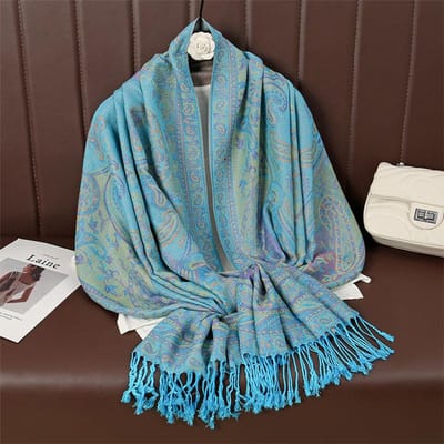 Écharpe Pashmina d'Hiver de Luxe pour Femmes Bleu Broderie Cachemire Épais Châles Poncho Élégant pour Dame Bufanda d'Extérieur 70X190cm gray