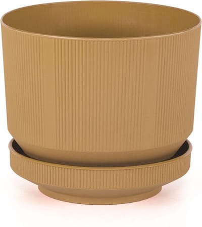 3 luxueuze Goudkleurige Sierpotten met drainage en schaal 6L Bloempotten 23x19cm