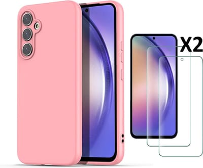 Hoesje Geschikt Voor Samsung Galaxy A54 Hoesje siliconen Licht Roze zacht siliconen hoesje TPU backcover - Met Screenprotector - 2 stuks