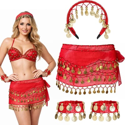 Belly Dance Kostuum Accessoires Set met Muntarmbanden, Haarband voor Dans, Zumba en Yoga Classes
