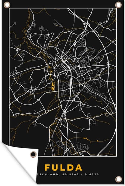 Muurdecoratie Fulda – Stadskaart – Gold – Plattegrond – Stadskaart – Kaart - Duitsland - 120x180 cm - Tuinposter - Tuindoek