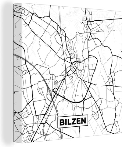 Canvas Schilderij Zwart Wit – België – Plattegrond – Stadskaart – Kaart – Bilzen - 20x20 cm - Wanddecoratie