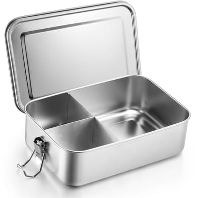 Broodtrommel, roestvrij staal, Bento Box met 3 vakken, lekvrij, voor volwassenen en kinderen, metalen broodtrommel voor school, picknick en onderweg, vaatwasmachinebestendig, 850 ml