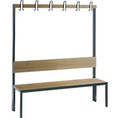 Garderobebank Basic Plus, 1-zijdig, rugleuning, zonder schoenenrek, onderstel zwartgrijs RAL 7021, B 1500 mm, decor eiken ser.