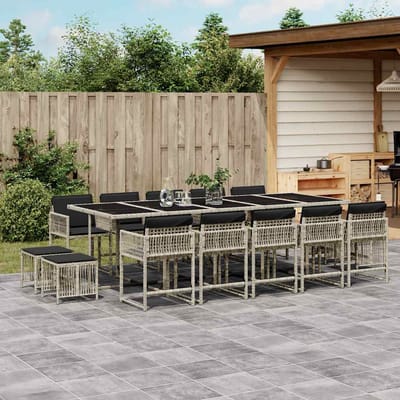 vidaXL - 15-delige - Tuinset - met - kussens - poly - rattan - lichtgrijs