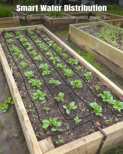 Drip irrigation hose van 6.35 mm (7.6 m rol) met 15 cm afstand, PE besproeiingsslang met 12 onderdelen, zwarte distributieslang voor druppelirrigatiesystemen en tuinbewatering