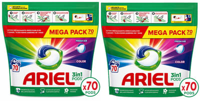 Ariel 3in1 Pods Color Fresh Air Wascapsules – 2 x 70 Pods – 140 Wasbeurten – Voordeelverpakking