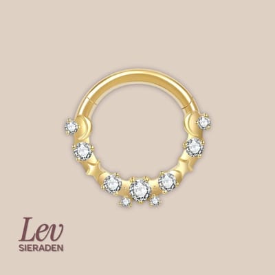 Lev Sieraden - Titanium premium neus ring - Maan en sterren met zirkonia Goud - 1.2x8mm - Segment ring - neuspiercing - tragus piercing - Oorpiercing