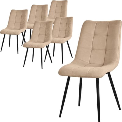 Eetkamerstoelen set van 6 lichtbruin Keukenstoel met polyester bekleding en stalen poten ML design